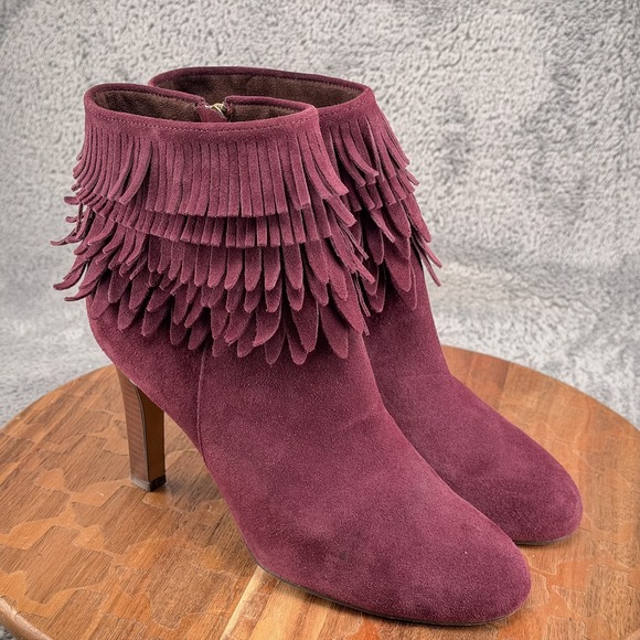 Isolá Shoes - Plum Purple Suede Fringe Boots Ankle Booties Women 9.5 Isola
